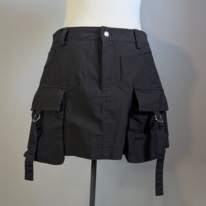 Black Cargo Mini Skirt Utilitarian Tactical Short Punk Goth Mori Hardware Moto